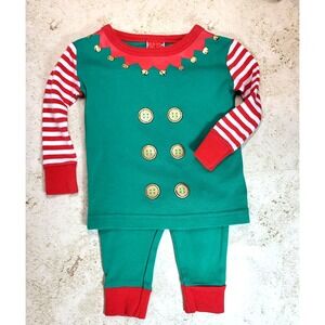 Christmas Elf  Green Red White Stripe Long Sleeve  2 Piece Pajamas 6 Month